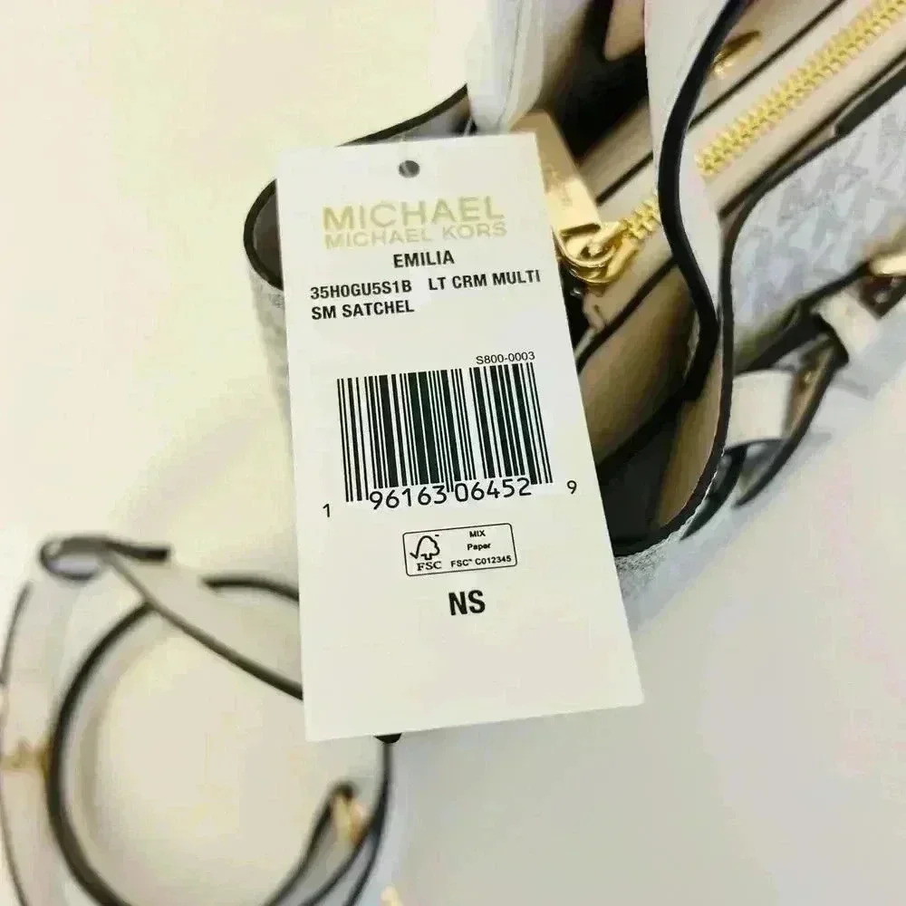 Michael Kors Emilia Small Satchel Crossbody Bag Light Cream MK Signature - Picture 8 of 11